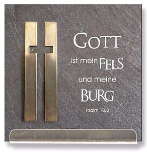 Schiefertafel mit Psalm 18,3 „Gott ist mein Fels…“