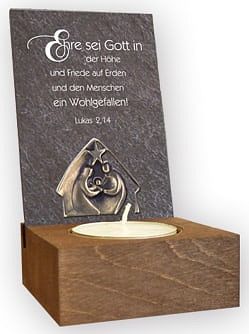 Schiefertafel auf Holz „Ehre sei Gott in der Hhe…“