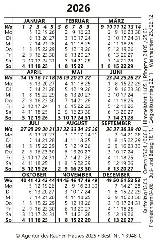 250 x JL 2026 Kunst Taschenkalender (10 St.) Motiv: Lichtkreuz