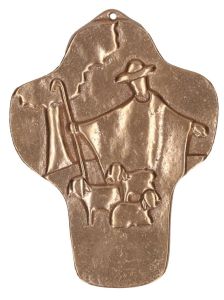 Kommunionkreuz aus Bronze - Guter Hirte