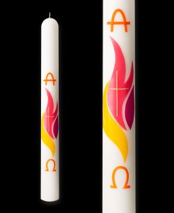 Oster- und Jahreskerze 2026, � 8 cm x 60 cm, Motiv: Flamme A + O mit Kreuz