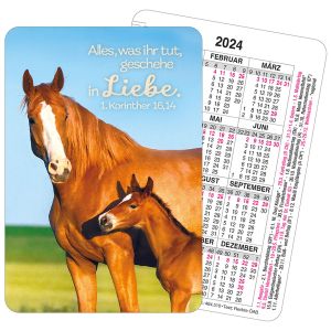 100 x Spielkarte mit Kalendarium und Jahreslosung 2024 - Pferde Motiv